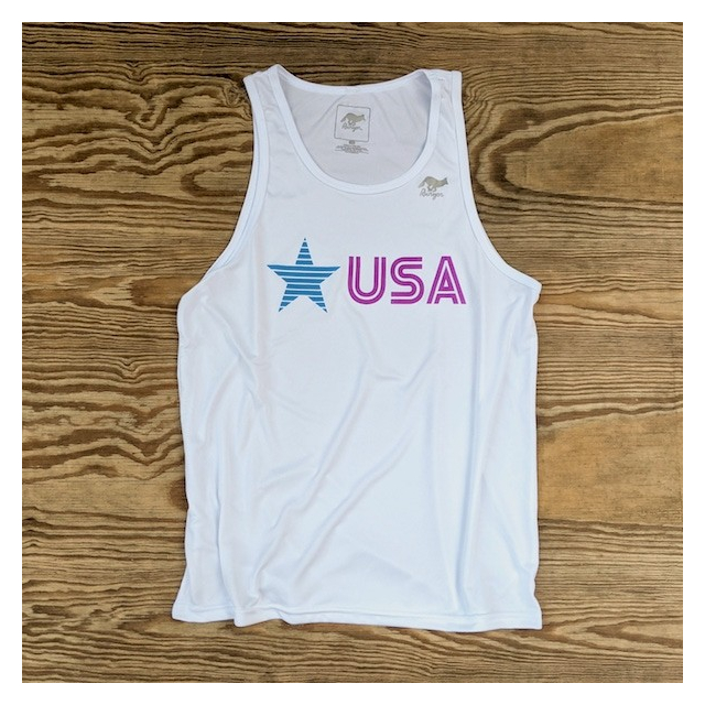 Runyon Men's Star USA Purple Turquoise Performance Fitness Tank great for Running, Hiking, Outdoor Fitness American Made In USA