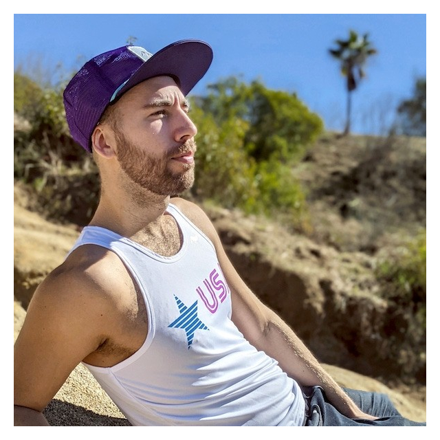 Runyon Men's Star USA Purple Turquoise Performance Fitness Tank great for Running, Hiking, Outdoor Fitness American Made In USA