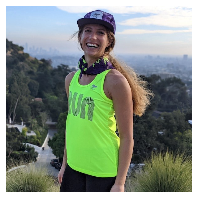 American Made In USA Womens Running Clothing Neon Yellow RUN Fitness Tank Top Performance Sportswear Runyon Canyon Apparel