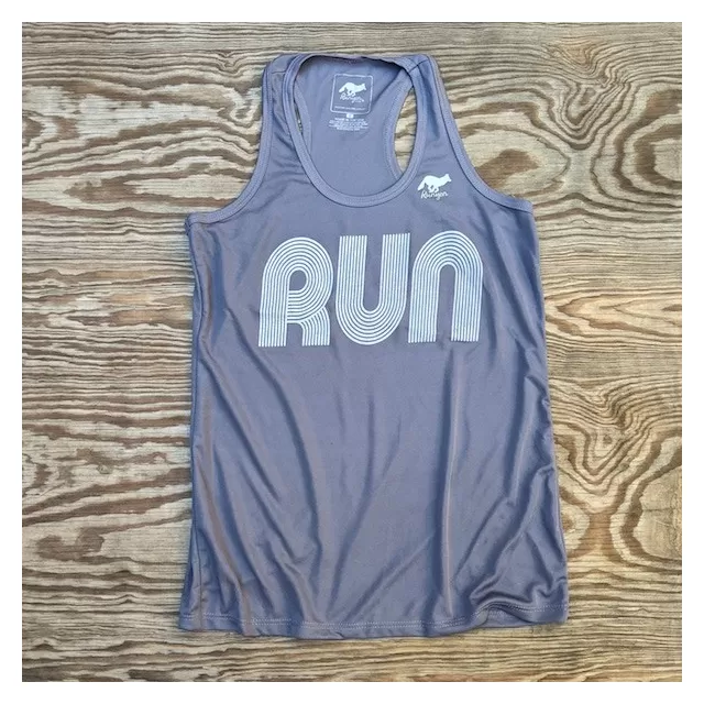 American Made In USA Womens Running Clothing Steel Grey RUN Fitness Tank Top Performance Sportswear Runyon Canyon Apparel