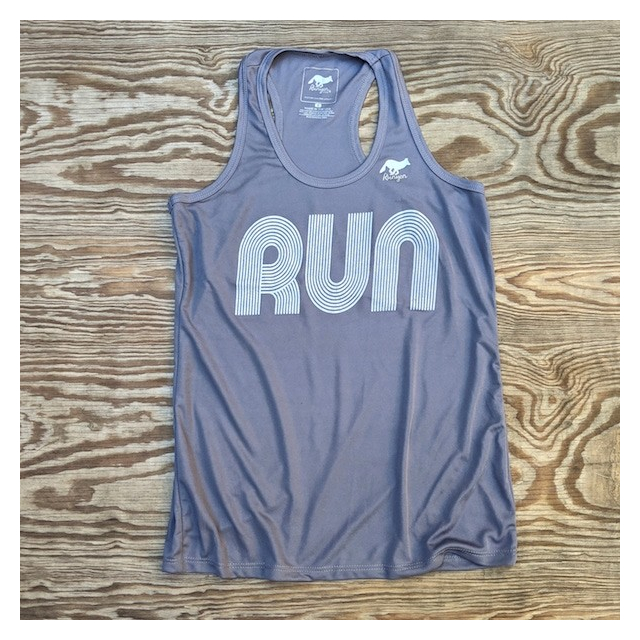 American Made In USA Womens Running Clothing Steel Grey RUN Fitness Tank Top Performance Sportswear Runyon Canyon Apparel