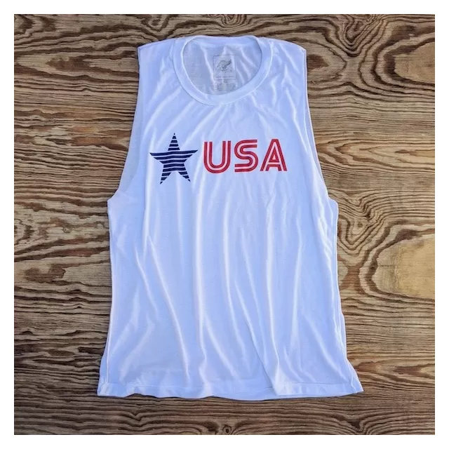 Runyon Wonen's Star USA Muscle Tank great for Running, Hiking, Trails, Outdoor Fitness Made In USA