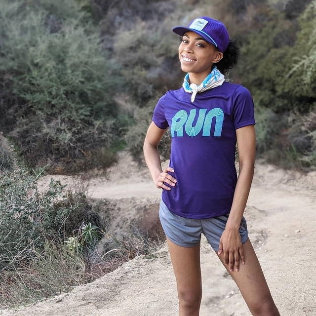 American Made In USA Women's Running Clothing Purple Turquoise RUN Shirt Performance Fitness Sportswear Runyon Canyon Apparel