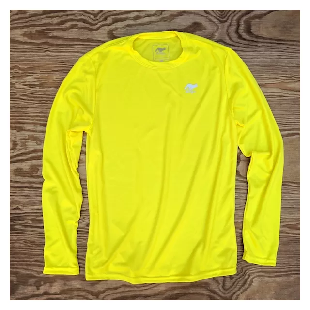 Runyon American Made In USA Mens Running Apparel Bright Yellow Long Sleeve Trail Shirt Performance Fitness Sportswear Runyon Canyon Apparel