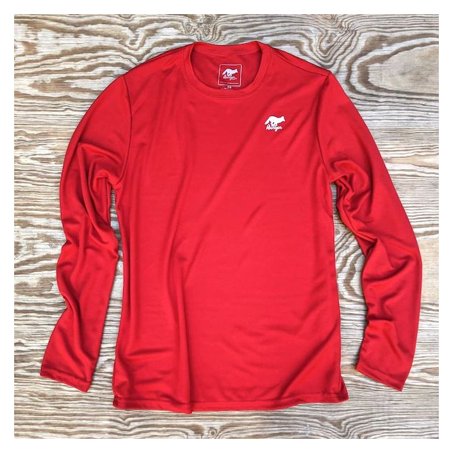 Runyon American Made In USA Mens Running Apparel Red Long Sleeve Trail Shirt Performance Fitness Sportswear Runyon Canyon Apparel