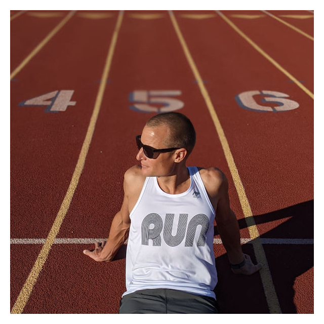 Runyon American Made In USA Mens Running Clothing RUN White Singlet Tank Top Performance Sportswear
