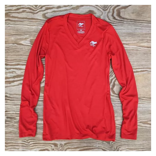 Runyon American Made In USA  Women's Red Long Sleeve Running Fitness Performance Shirt