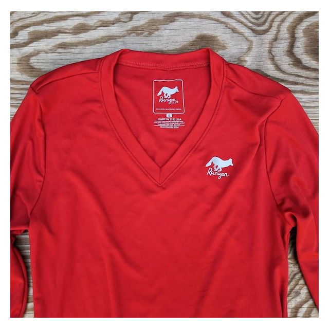 Runyon American Made In USA  Women's Red Long Sleeve Running Fitness Performance Shirt