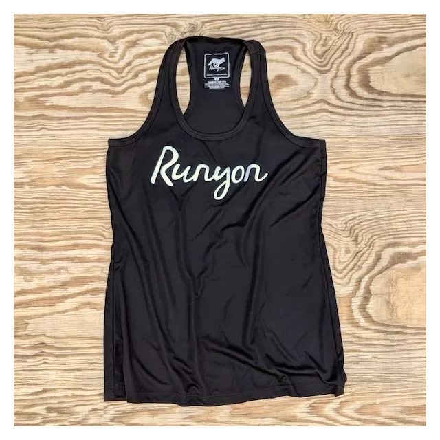 Runyon American Made In USA Womens Running Fitness Apparel Black Reflective Tank Top Singlet Performance Sportswear Runyon American Made In USA Womens Running Fitness Apparel Black Reflective Tank Top Singlet Performance Sportswear