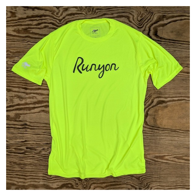 Runyon American Made In USA Mens Running  Apparel Fluorescent Safety Yellow Performance Fitness Training Shirt