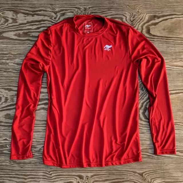 Runyon Mens Red Long Sleeve Training Shirt Performance Sportswear Made In USA Runyon Mens Red Long Sleeve Training Shirt Performance Sportswear Made In USA