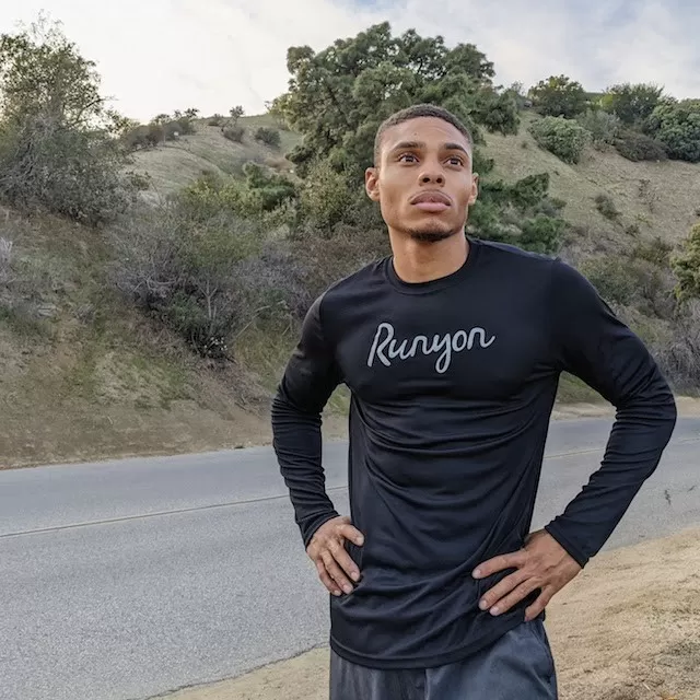 Runyon Mens Black Reflective Script Performance Long Sleeve Training Shirt Made In USA