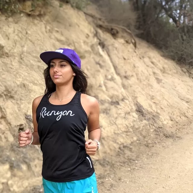 Runyon Women's Reflective Script Black Fitness Performance Tank Top Made In USA Runyon Women's Reflective Script Black Fitness Performance Tank Top Made In USA