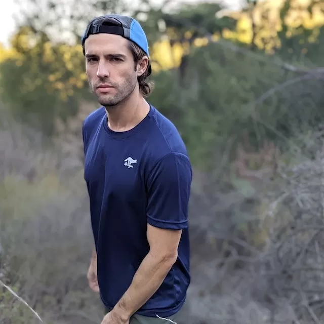 Runyon Navy Blue Short Sleeve Tech Trail Shirt Performance Sportswear Made In USA