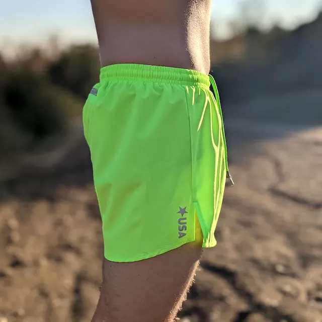 Runyon Unisex 3" Neon Yellow Performance Running Short Made In USA | Runyon Canyon Apparel