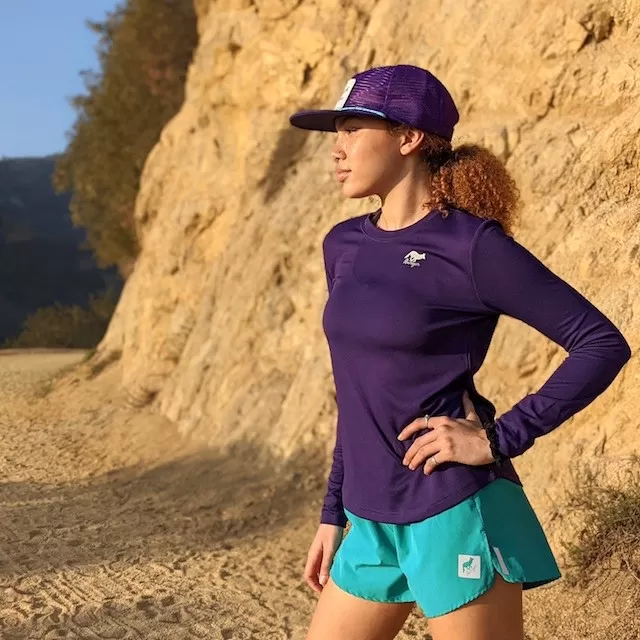 Runyon Womens Purple Long Sleeve Performance Trail Shirt Made In USA