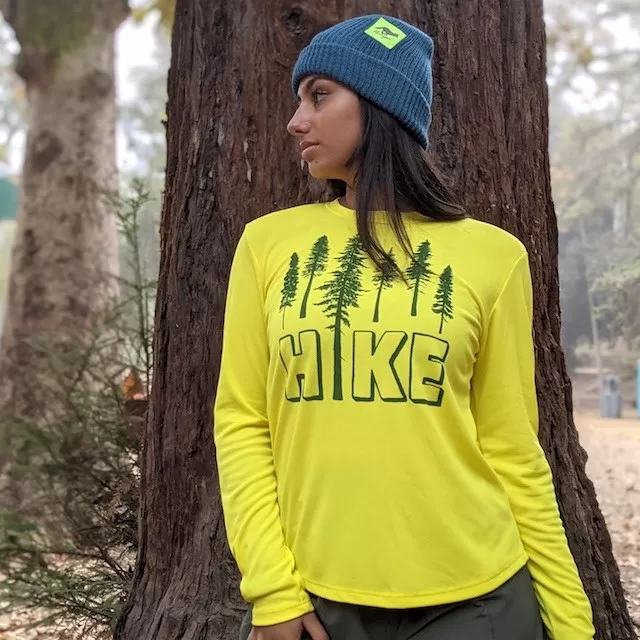 Runyon Canyon Apparel Women's HIKE Yellow Forest Long Performance Technical Trail Shirt Made IN USA Runyon Canyon Apparel Women's HIKE Yellow Forest Long Performance Technical Trail Shirt Made IN USA