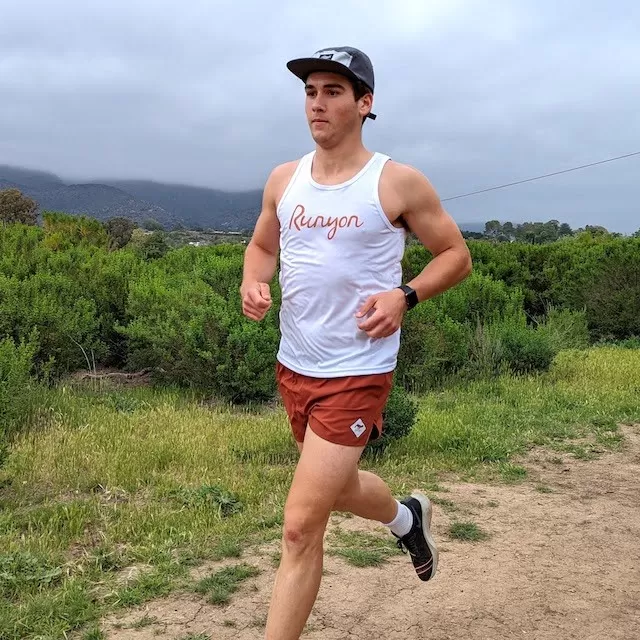 Runyon Mens American Made In USA Running Apparel White Script  Performance Tank Top Singlet