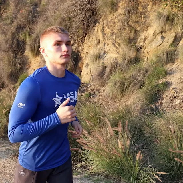 Runyon Men's Star USA Royal Blue Long Sleeve Training Shirt great for Running, Hiking, Outdoor Fitness Made In USA