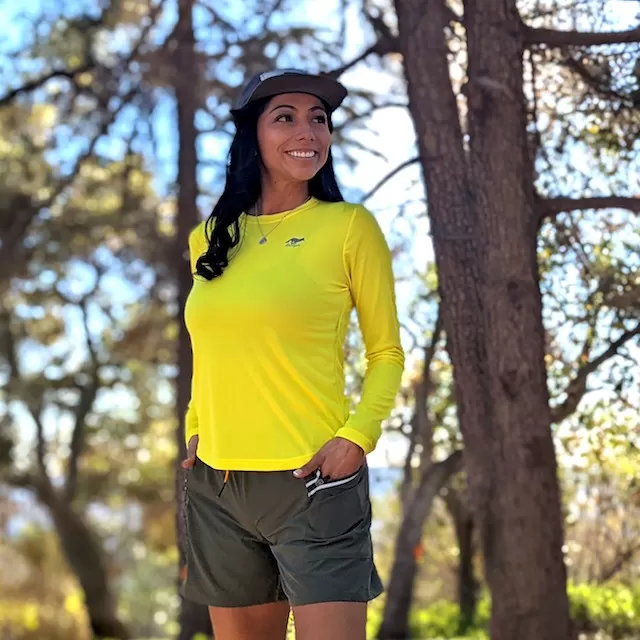 Runyon Canyon Apparel Womens Mellow Yellow Long Trail Shirt great for Running, HIking, Outdoor Fitness Made In USARunyon Canyon Apparel Womens Mellow Yellow Long Trail Shirt great for Running, HIking, Outdoor Fitness Made In USA