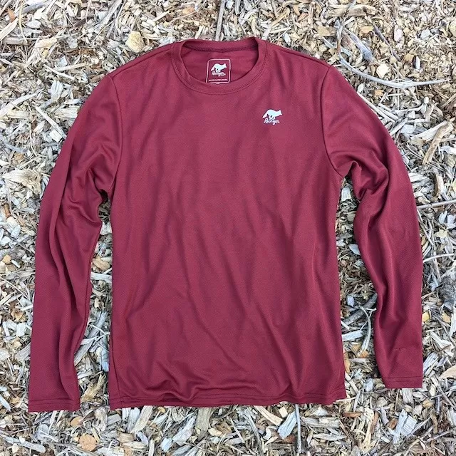 Mens Manzanita Maroon Long Sleeve Technical Trail Performance Running Hiking Shirt Made In USA