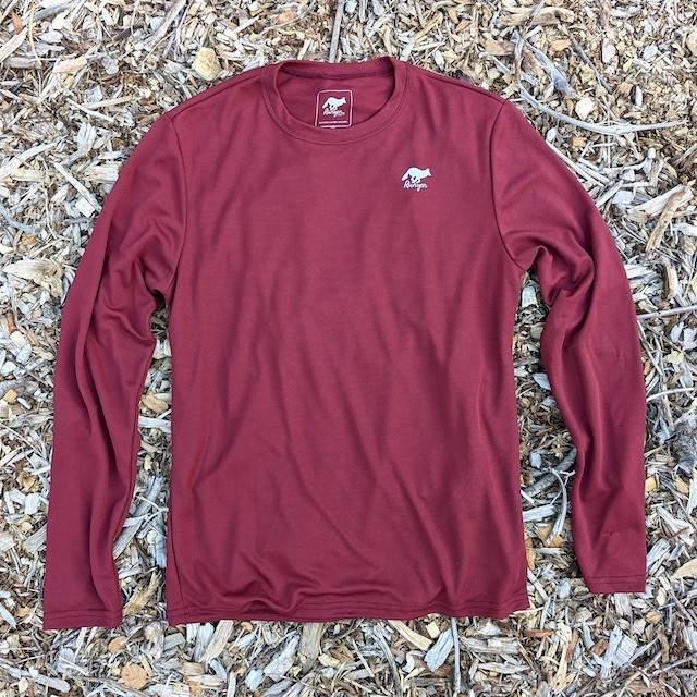 Mens Manzanita Maroon Long Sleeve Technical Trail Performance Running Hiking Shirt Made In USA