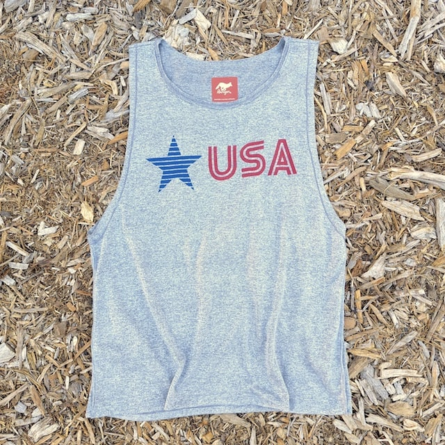 Runyon Men's Star USA Heather Muscle Tank great for Running, Hiking, Gym, Workout, Outdoors & Fitness -  Made In USA
