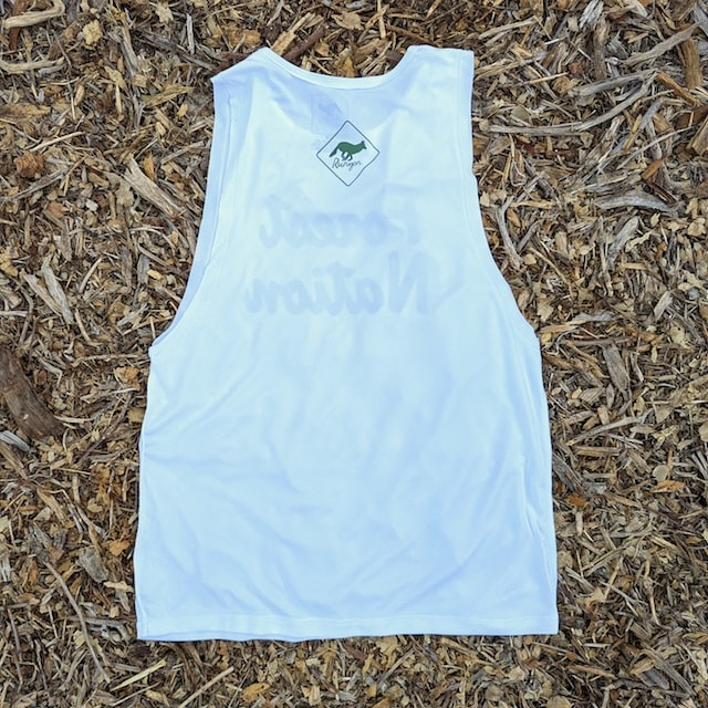 Runyon Men's Unisex Forest Nation White Muscle Tank great for Running, Hiking, Gym, Workout, Outdoors & Fitness -  Made In USA