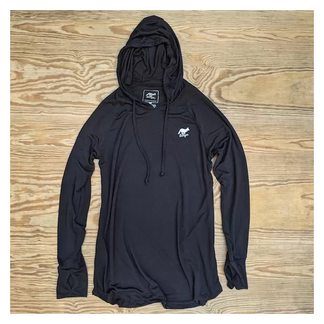 Women's Black Ninja Fitness Hoodie Made In USA Performance wear Hiking, Running, Trails, Outdoor Fitness