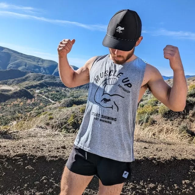 Muscle Up Buttercup Unisex Heather Grey Sleeveless Muscle Workout Tank Top Made In USA Muscle Up Buttercup Unisex Heather Grey Sleeveless Muscle Workout Tank Top Made In USA