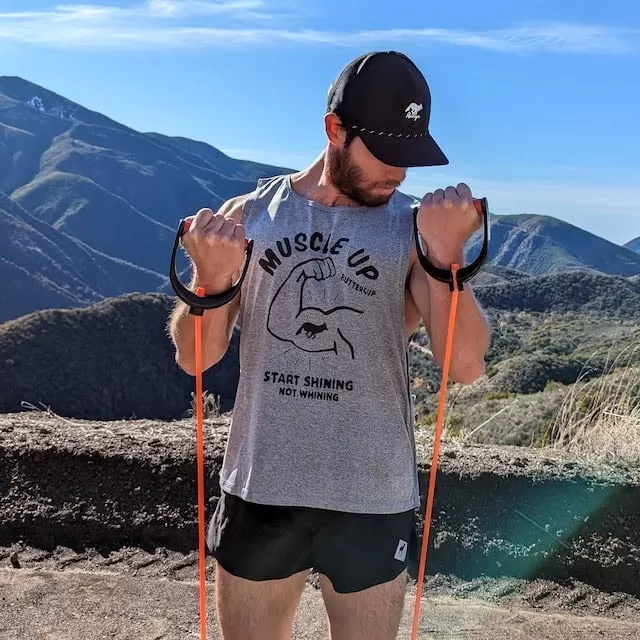 Muscle Up Buttercup Unisex Heather Grey Sleeveless Muscle Workout Tank Top Made In USA Muscle Up Buttercup Unisex Heather Grey Sleeveless Muscle Workout Tank Top Made In USA