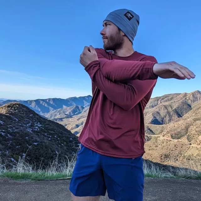 Mens Manzanita Maroon Long Sleeve Technical Trail Performance Running Hiking Shirt Made In USA