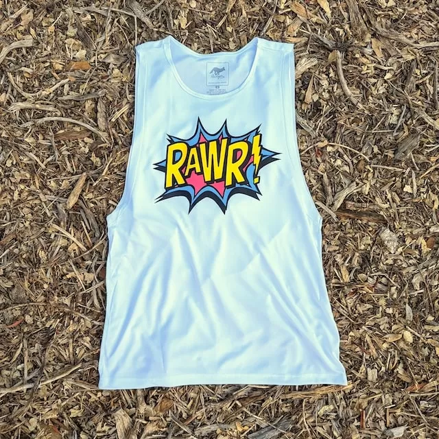 Women's Unisex RAWR! White Muscle Workout Tank - Made In USA