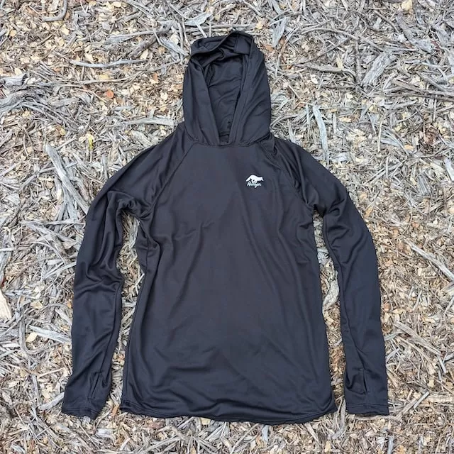 Runyon Women's Unisex Black Sun Hoodie Shirt Long Sleeve Thumbholes Sun Protection Quick Dry American Made In USA