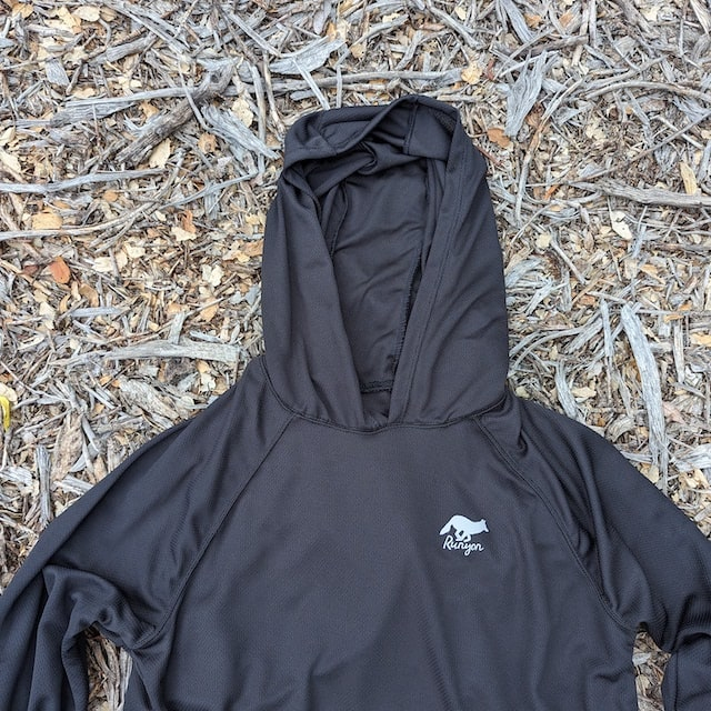 Runyon Men's Black Sun Hoodie Shirt Long Sleeve Thumbholes Sun Protection Quick Dry American Made In USA Runyon Men's Black Sun Hoodie Shirt Long Sleeve Thumbholes Sun Protection Quick Dry American Made In USA