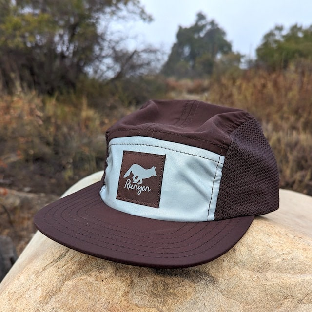 Runyon Brown Reflective Camp Hat American Made In USA Trail Running Hiking Workout Performance Cap