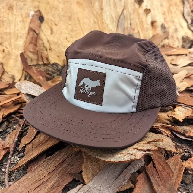 Runyon Brown Reflective Camp Hat American Made In USA Trail Running Hiking Workout Performance Cap