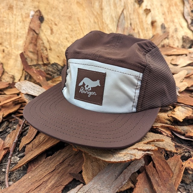 Runyon Brown Reflective Camp Hat American Made In USA Trail Running Hiking Workout Performance Cap