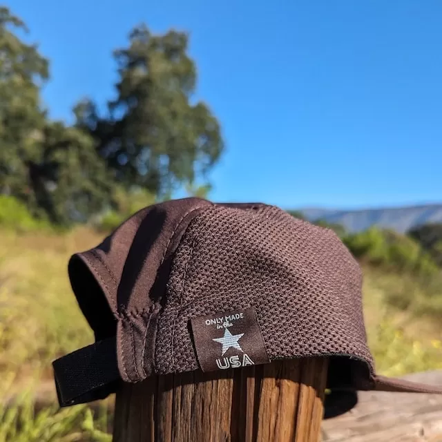 Runyon Brown Reflective Camp Hat American Made In USA Trail Running Hiking Workout Performance Cap