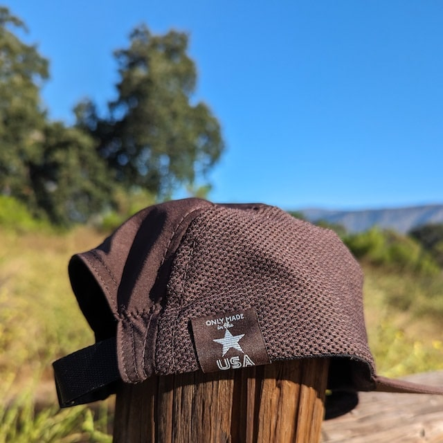 Runyon Brown Reflective Camp Hat American Made In USA Trail Running Hiking Workout Performance Cap