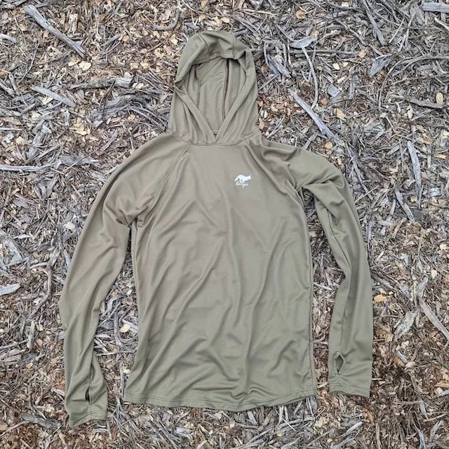 Runyon Men's Unisex Coyote Tan Sun Hoodie Shirt Long Sleeve Thumbholes Sun Protection Quick Dry American Made In USA