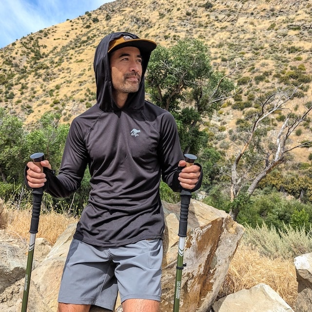 Runyon Men's Black Sun Hoodie Shirt Long Sleeve Thumbholes Sun Protection Quick Dry American Made In USA Runyon Men's Black Sun Hoodie Shirt Long Sleeve Thumbholes Sun Protection Quick Dry American Made In USA