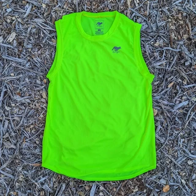 Runyon Men's Neon Yellow Fluorescent Safety Yellow Sleeveless Muscle Tee Performance Workout Tank Top American Made In USA