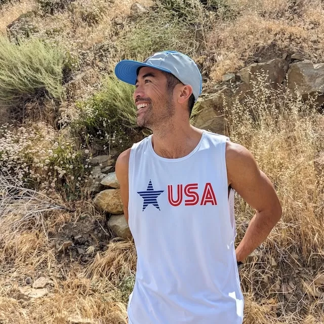 Runyon Men's White Star USA Muscle Tank great for Running, Hiking, Gym, Workout, Outdoors & Fitness -  Made In USA