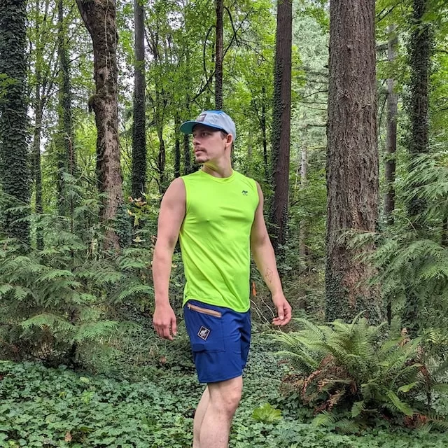 Runyon Men's Neon Yellow Fluorescent Safety Yellow Sleeveless Muscle Tee Performance Workout Tank Top American Made In USA