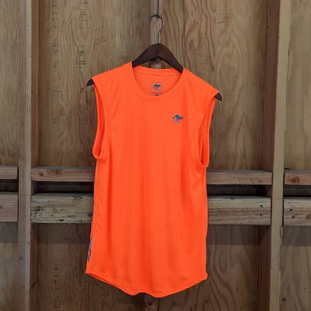 Runyon Men's Neon Safety Fluorescent Orange Sleeveless Muscle Tee Performance Workout Tank Top American Made In USA Runyon Men's Neon Safety Fluorescent Orange Sleeveless Muscle Tee Performance Workout Tank Top American Made In USA