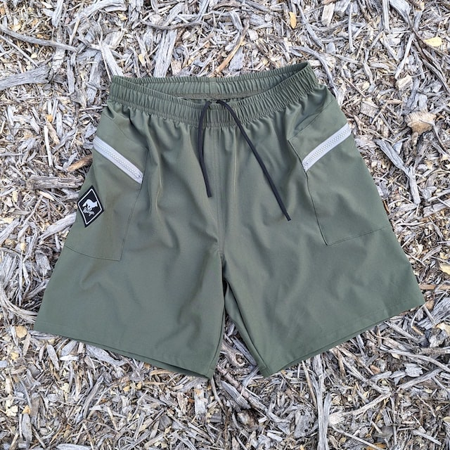 Runyon American Made In USA TrailStash 7" Olive Green Gravel Short- Running, Hiking, Cycling, Fitness, Outdoors