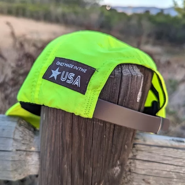 Runyon Neon Yellow Hi Visibility Fluorescent Green Reflective Performance Trail Cap American Made In USA Running Performance Running Hat Hiking Outdoors Fitness Headwear