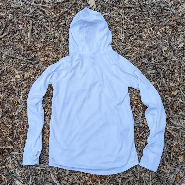 Runyon Men's White Sun Hoodie Shirt Long Sleeve Thumbholes Sun Protection Quick Dry American Made In USA