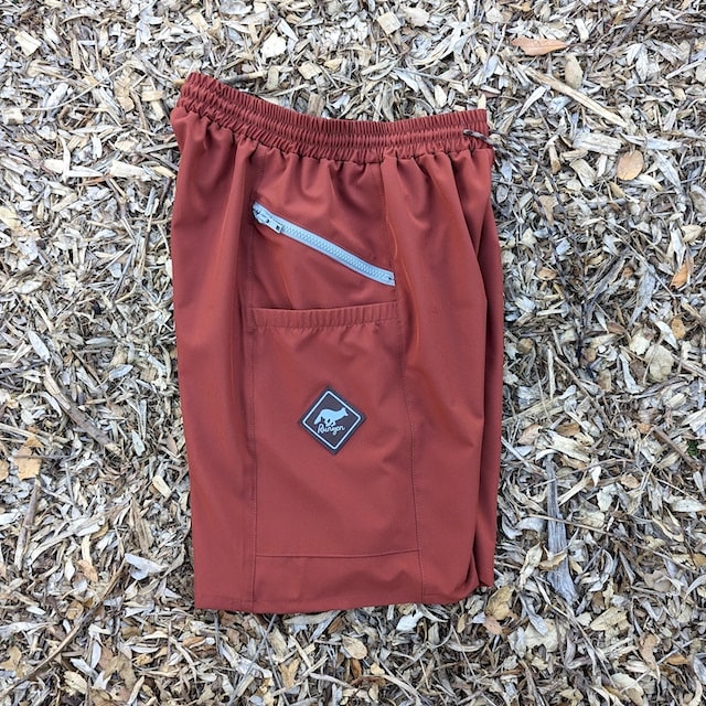 Runyon 9" TrailStash Gravel Cycling Short great for Trail Running, Hiking, Fitness Outdoors Red Rock (Rust)